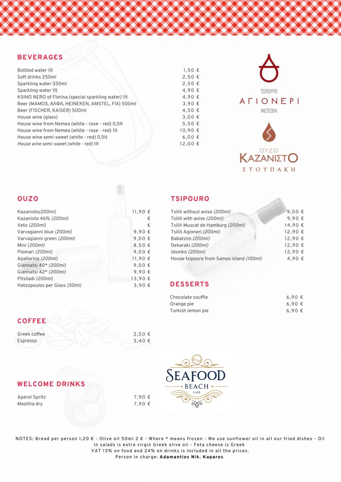 English Menu - page 2 with fresh fish, risotto, mains